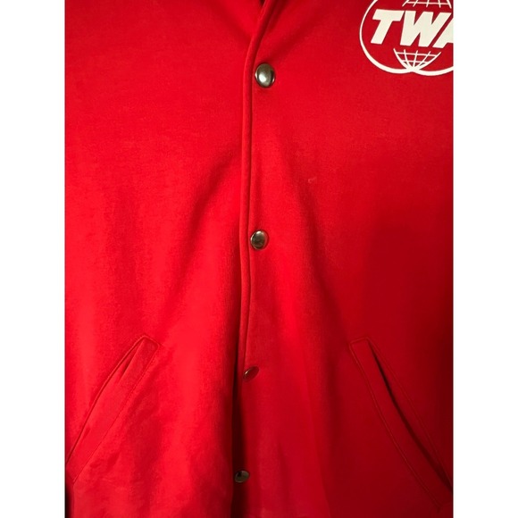 TWA Hotel Tracksuit Varsity Jacket Red Cotton Snap Front Bomber Mens Large - Picture 7 of 11